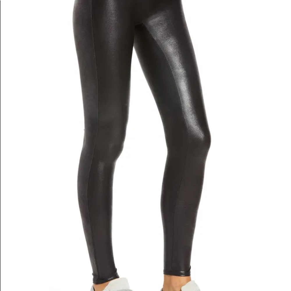 Spanx Black Faux Leather Shaping Leggings Small